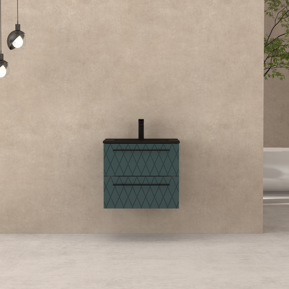 FernLow Wall Hung 600mm Vanity Unit with Matt Black Ceramic Basin