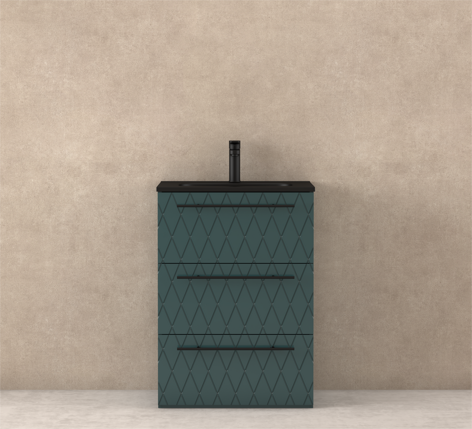FernLow Floor Standing 600mm Vanity Unit with Matt Black Ceramic Basin