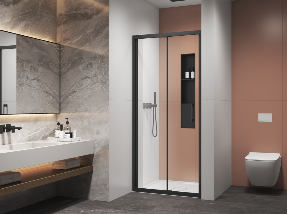 AQURA Front Bi-Fold Shower Door – Black – Multiple Sizes Available