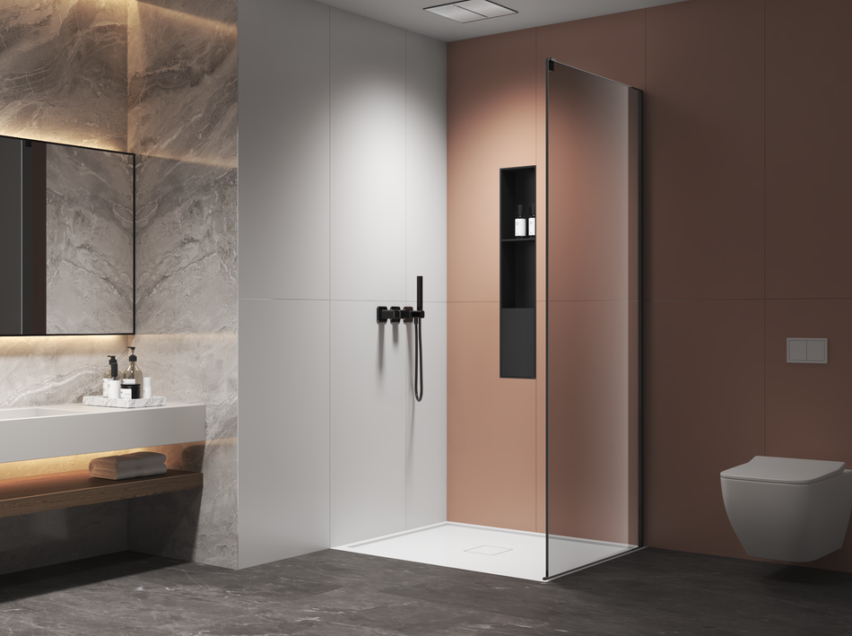 AQURA Grey Glass Side Panel – Brushed Black Profile – Multiple Sizes Available
