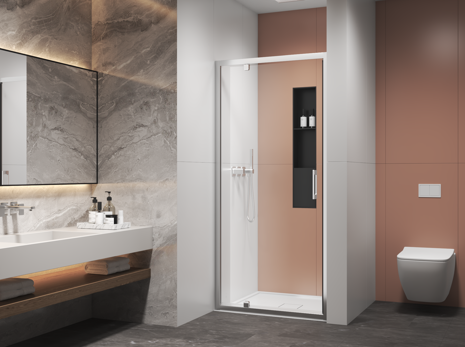 AQURA Front Pivot Shower Door – Chrome – Multiple Sizes Available