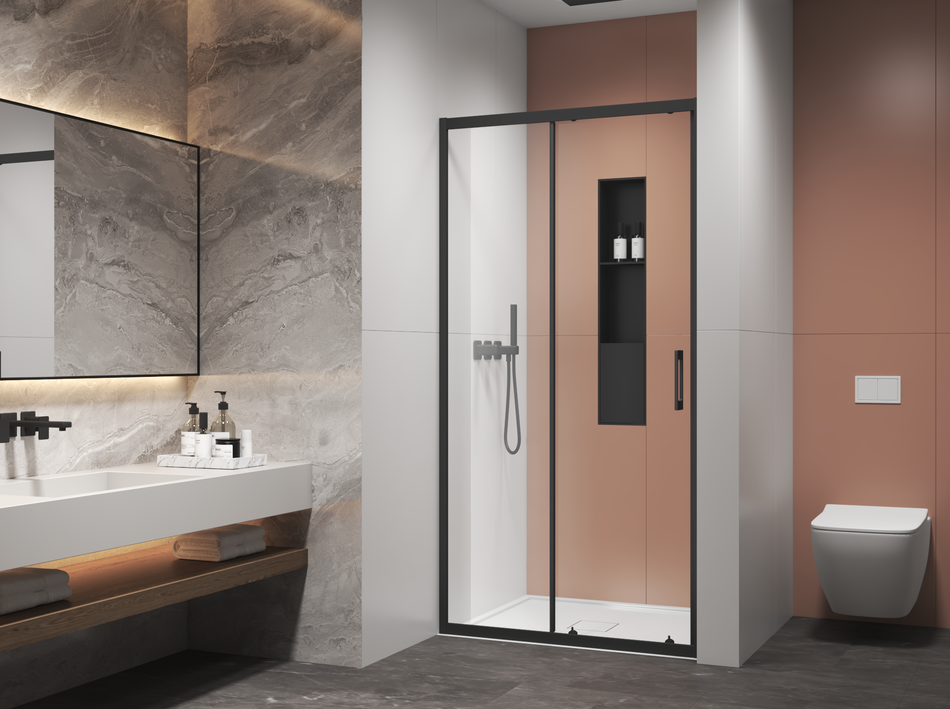 AQURA Front Sliding Shower Door – Black – Multiple Sizes Available