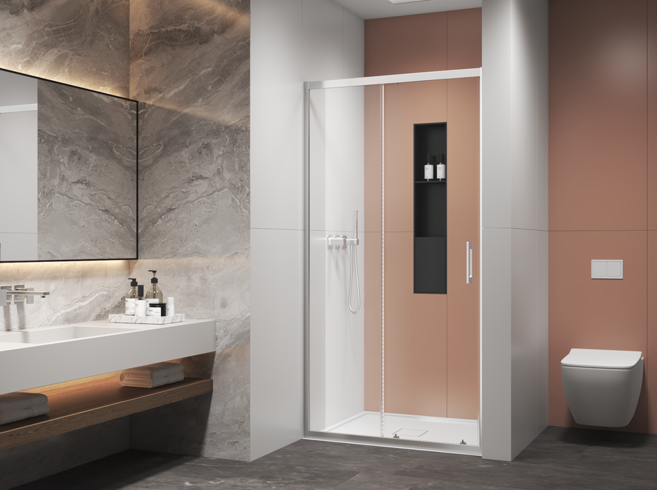 AQURA Front Sliding Shower Door – Chrome – Available In Different Sizes