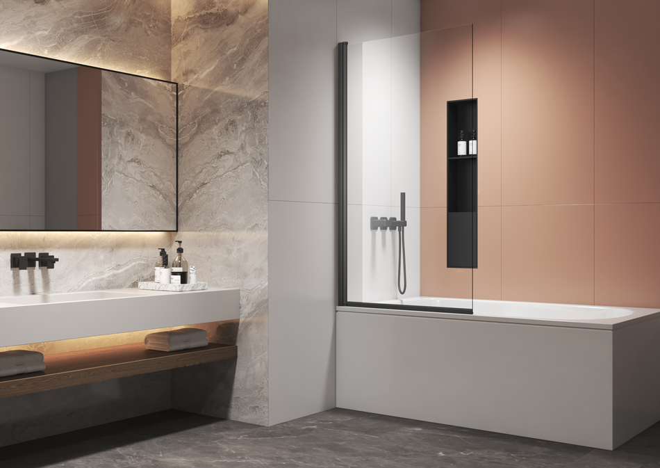 AQURA Square Bath Screen – Black – 800 x 1400mm