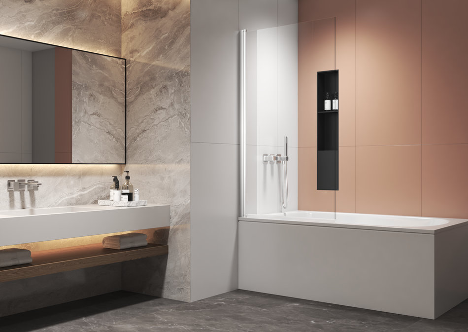 AQURA Square Bath Screen – Chrome – 800 x 1400mm