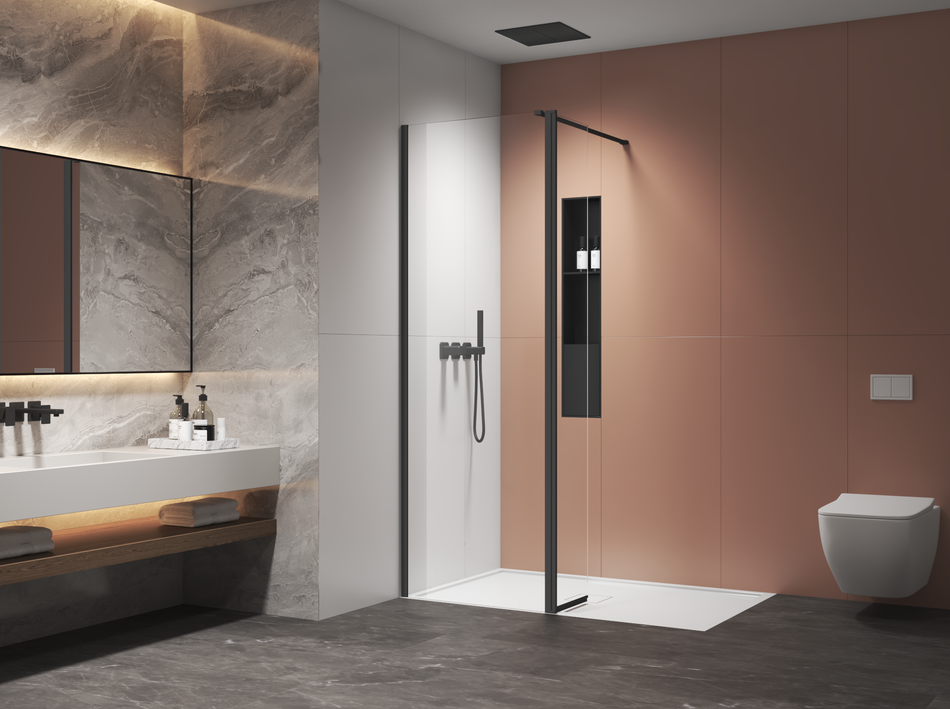 AQURA Wetroom Screen – Black – Multiple Sizes Available