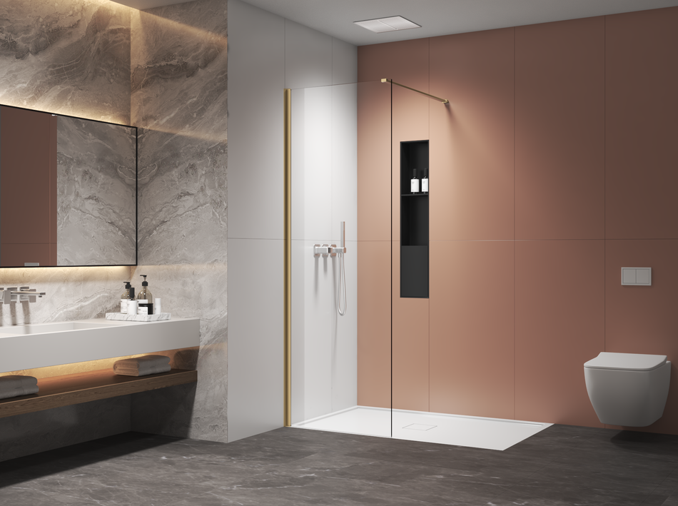 AQURA Wetroom Screen – Brushed Brass – Multiple Sizes Available - 700mm