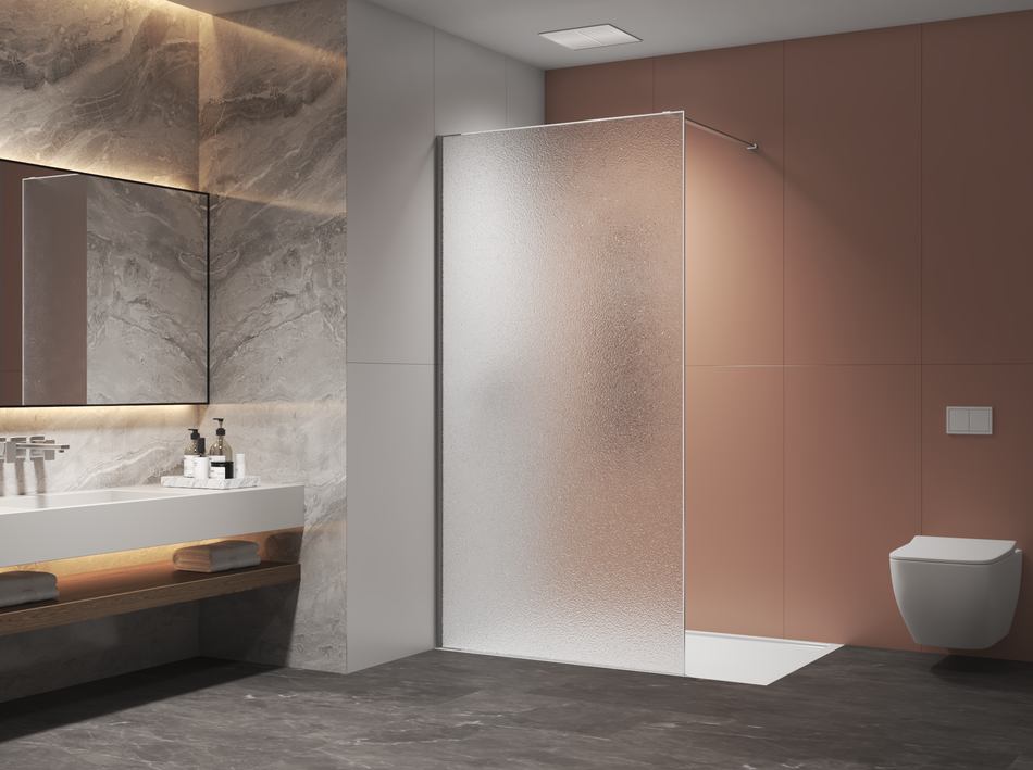 AQURA Frosted Wetroom Screen – Chrome – Multiple Sizes Available