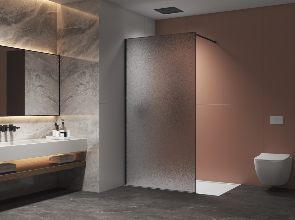 AQURA Frosted Wetroom Screen – Black – Multiple Sizes Available