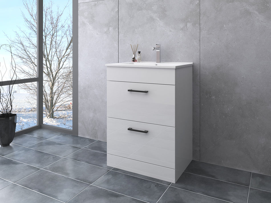 Bellatrix 600mm 2 Drawer Floor Standing Vanity Unit With Ceramic Sink