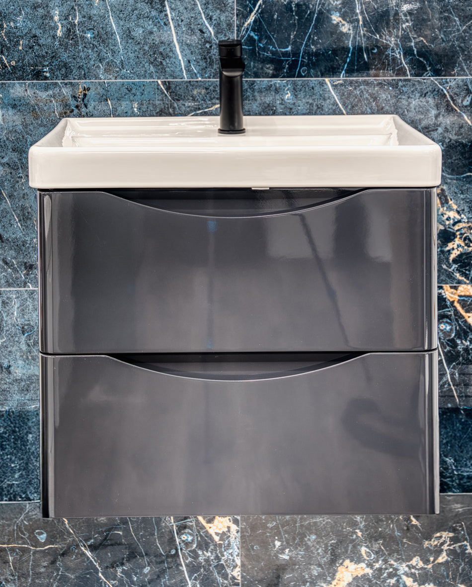 Sirius 600mm PVC Wall Hung Vanity Unit - Anthracite Gloss