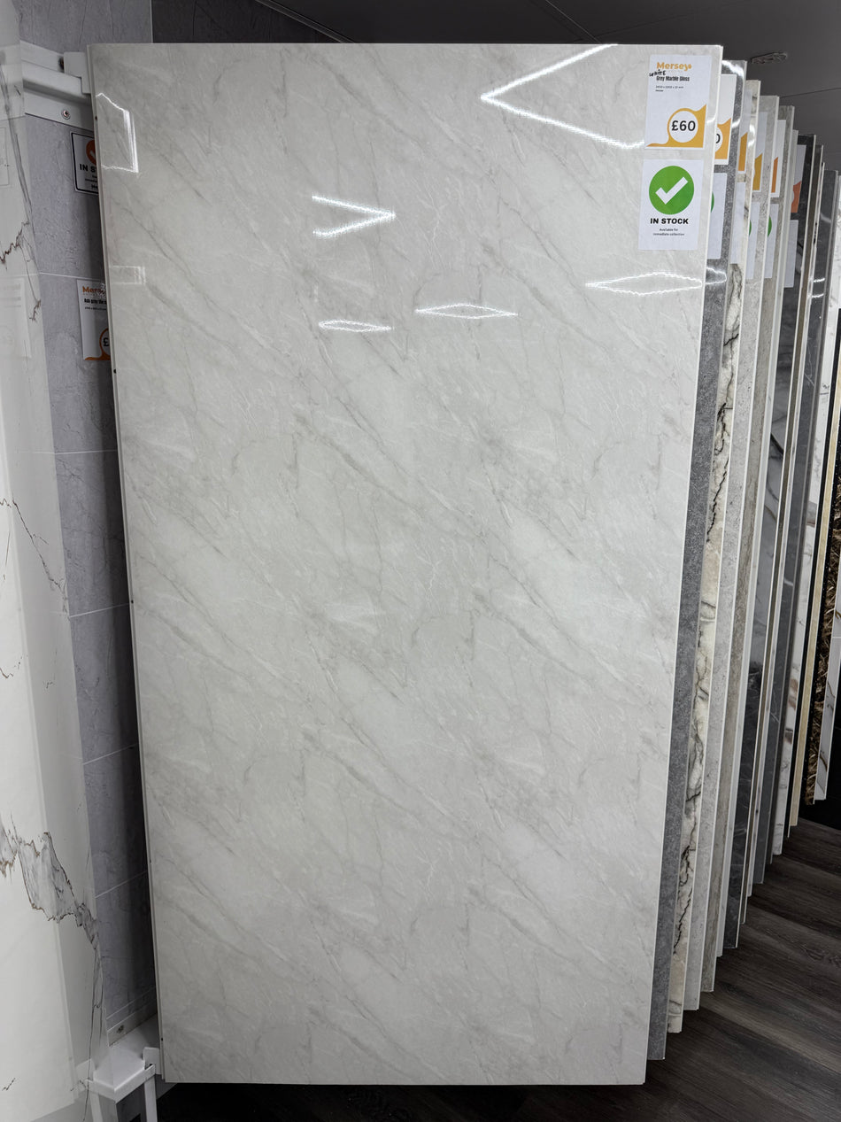 White Grey Marble Gloss PVC Panel - 2400 x 1000 x 10mm