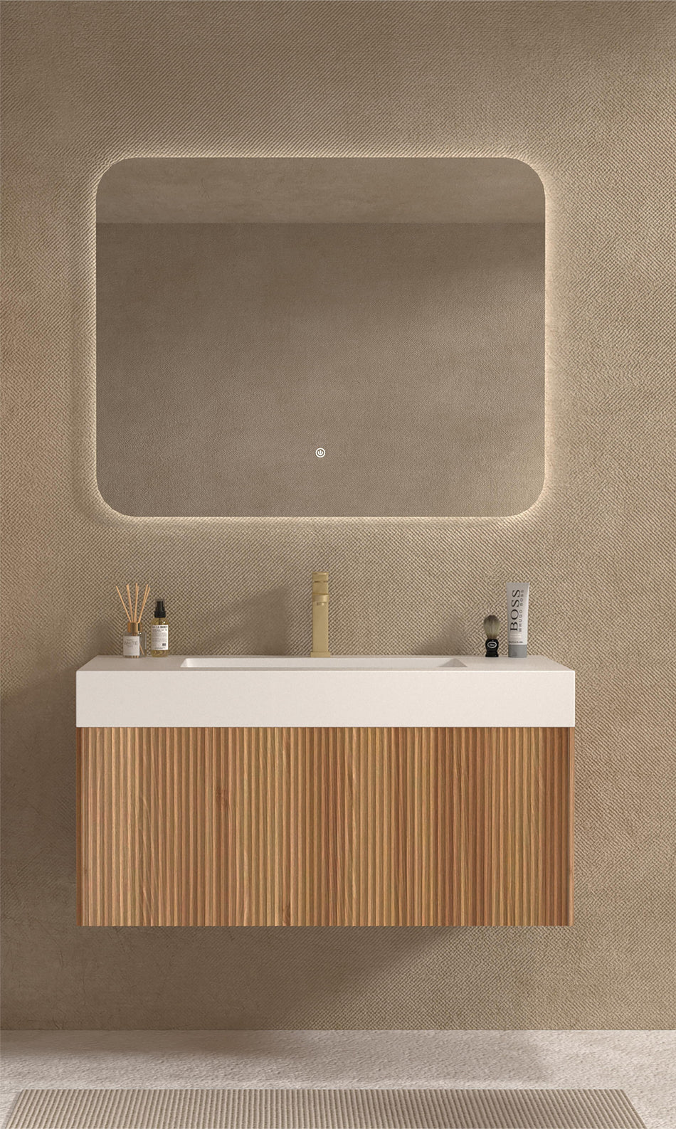 Ashmere 750mm Fluted Wall Hung Vanity Unit with Solid Surface Basin
