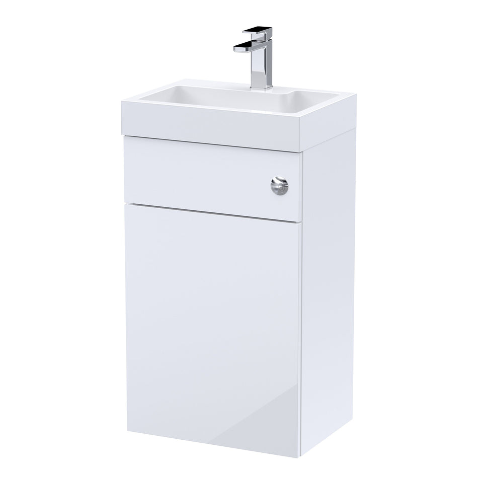Athena 500mm Gloss White 2 In 1 Floor Standing Vanity Unit With Basin, WC Unit And Concealed Cistern