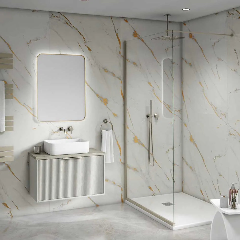 Decorwall Maxi Panel – Gloss Bianco Gold Shower Panel – 2.4m x 90cm
