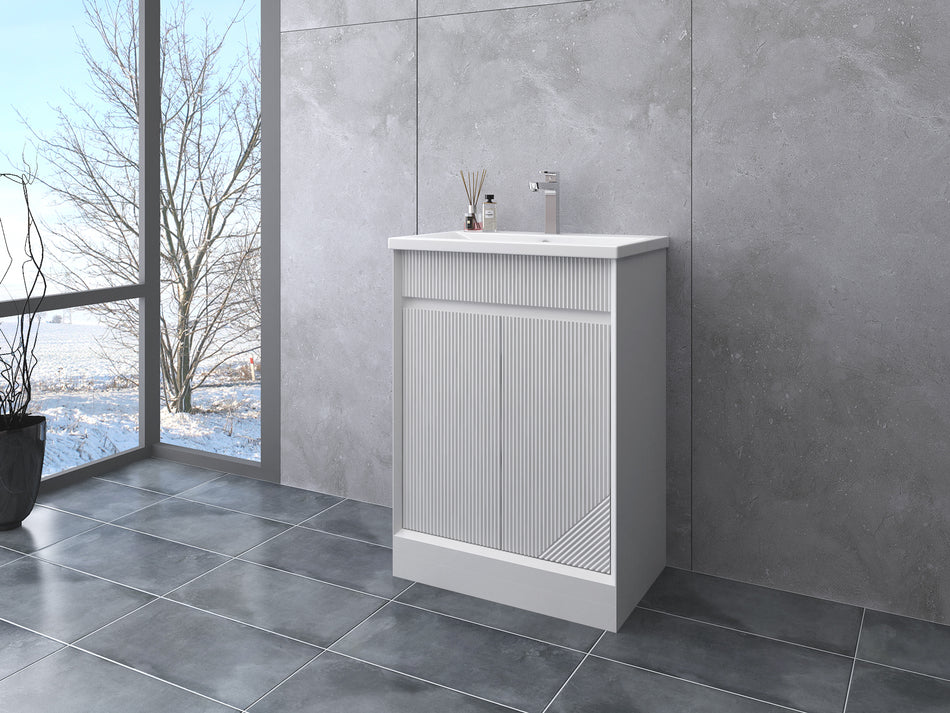 Rivvo Vanity Unit with 2 Doors White Gloss – Floor Standing