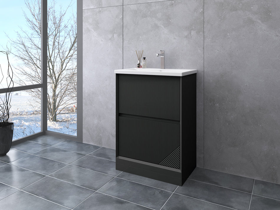 Rivvo Vanity Unit with 2 Drawers Black Gloss – Floor Standing