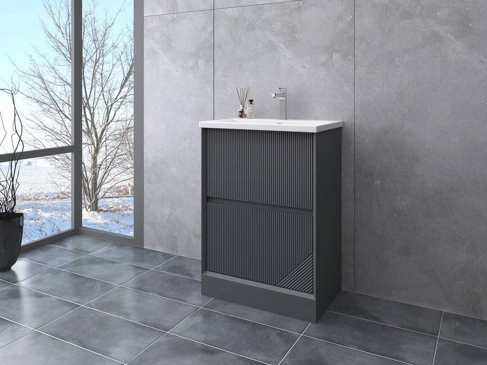 Rivvo Vanity Unit with 2 Drawers Grey Gloss – Floor Standing