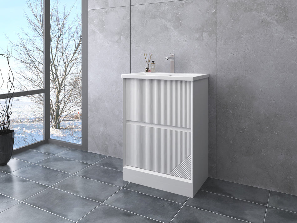 Rivvo Vanity Unit with 2 Drawers White Gloss – Floor Standing