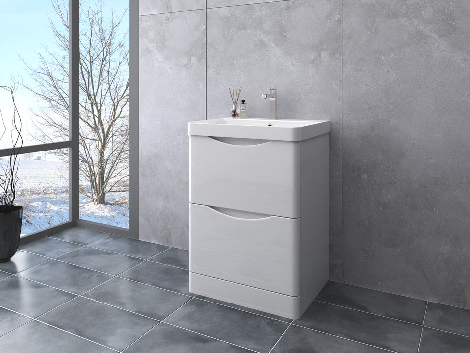 Sirius 600mm PVC Floor Staning Vanity Unit - White Gloss