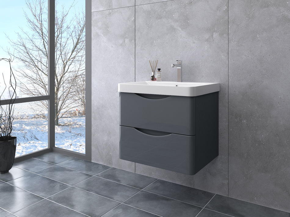 Sirius 500mm PVC Wall Hung Vanity Unit - Anthracite Gloss
