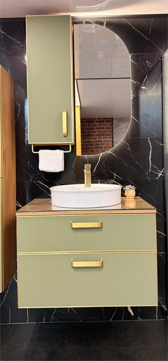 Salerno 760mm Wall Hung Sardinia Green Vanity Set With LED Mirror And Mirror Cabinet