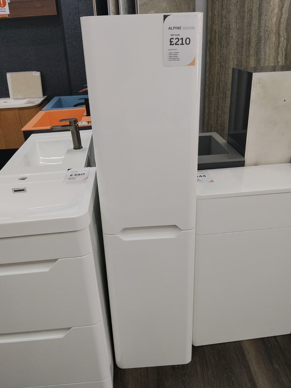 ALPINE Full PVC Curved Corner WH Storage Gloss White 350x300x1400