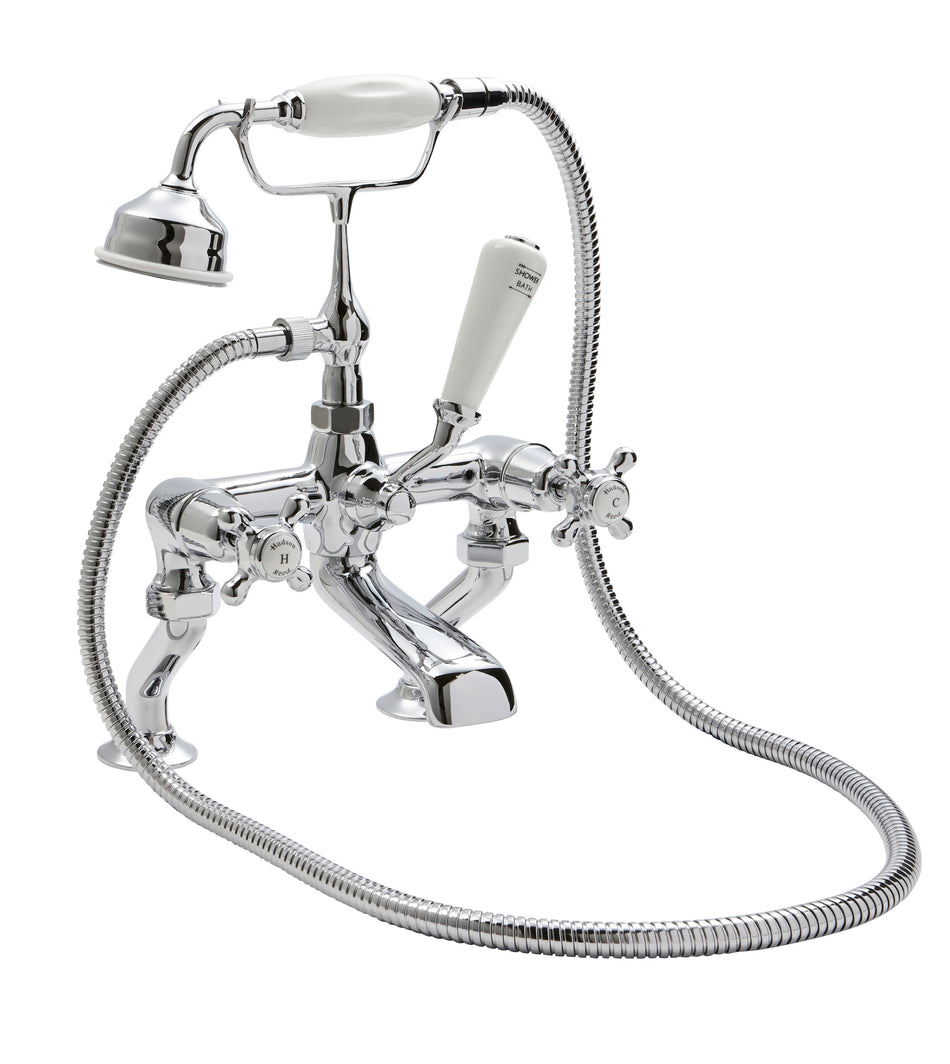 HR White Topaz With Crosshead Handle Deck Mounted Bath Shower Mixer