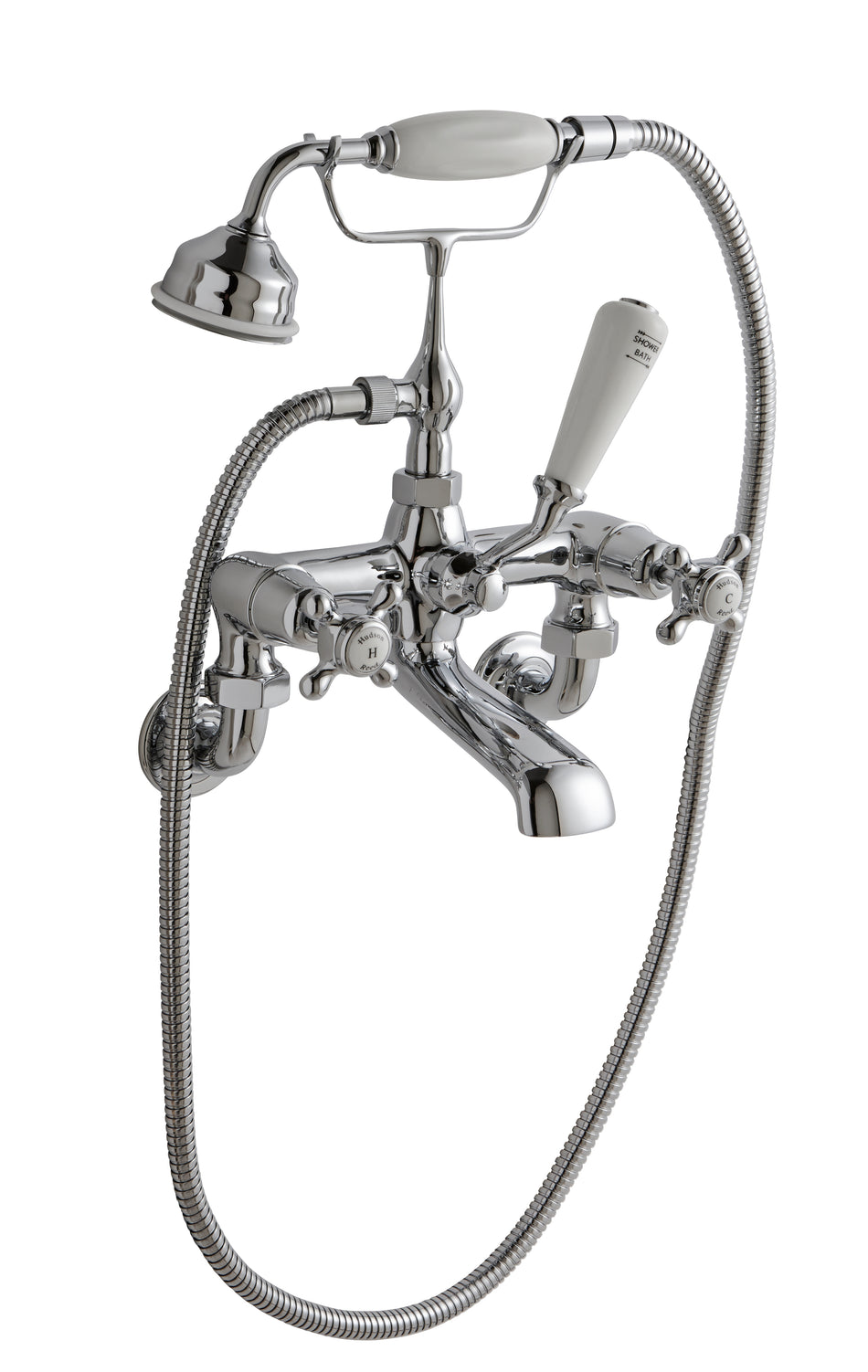 HR White Topaz With Crosshead Handle Wall Mounted Bath Shower Mixer
