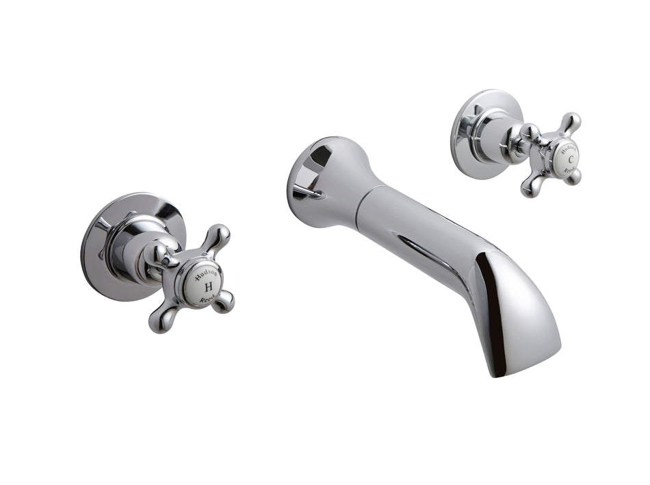 HR White Topaz With Crosshead Handle Wall Mounted Bath Spout & Stop Taps