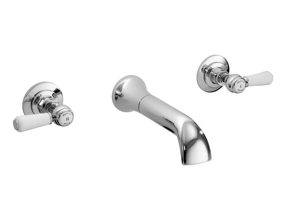 HR White Topaz With Lever Handle Wall Mounted Bath Spout & Stop Taps