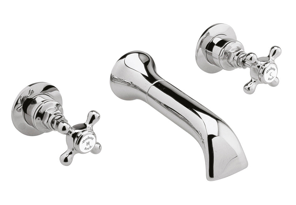 HR White Topaz With Crosshead Handle Wall Mounted Bath Spout & Stop Taps