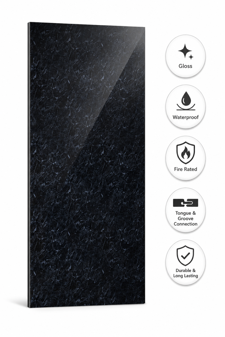 Black Marble Gloss PVC Panel – 2400 x 1000 x 10mm