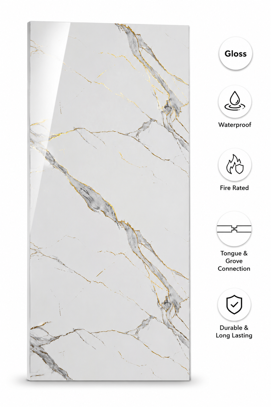 Calacatta Gold Gloss PVC Panel - 2400 x 1000 x 10mm