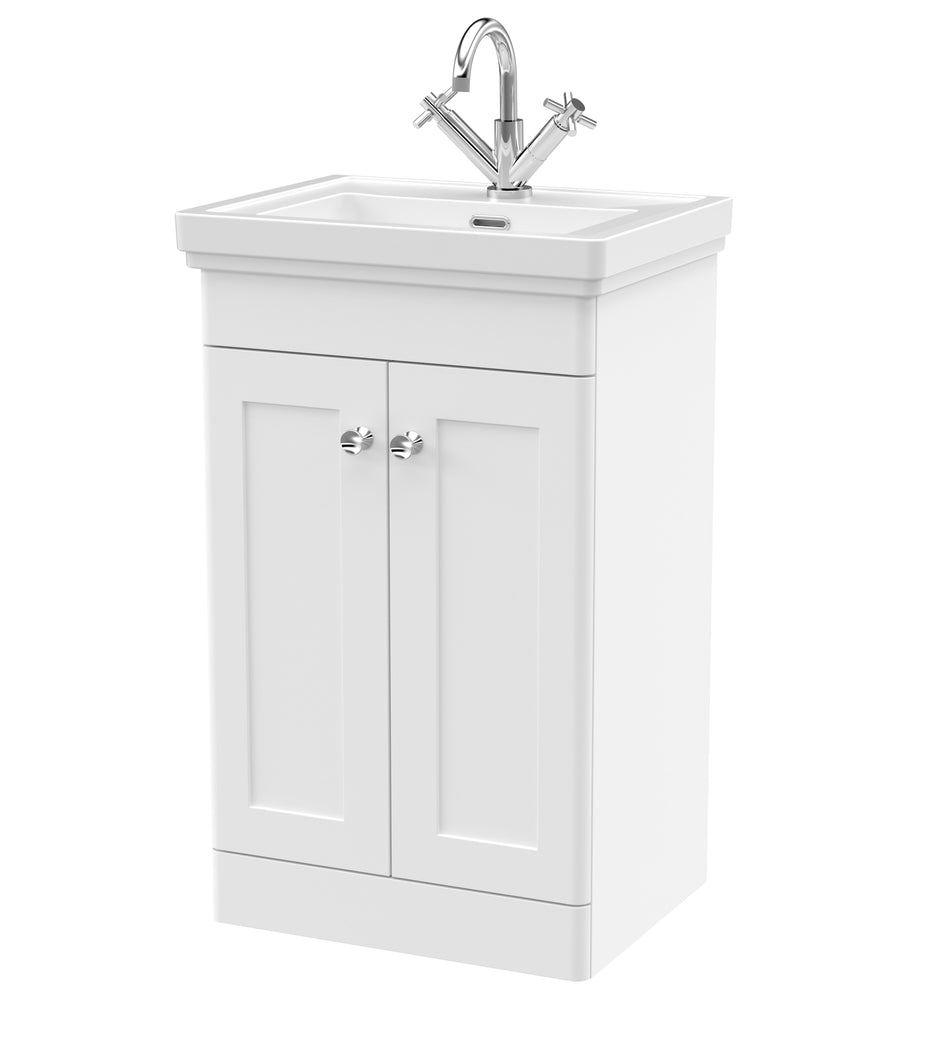 Classique Floor Standing 2 Door Vanity Basin Unit & 1 Tap Hole Fireclay Basin, 500mm - Mersey Bathrooms Ltd