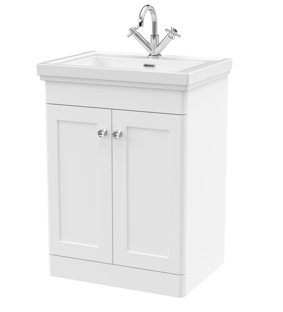 Classique Floor Standing 2 Door Vanity Basin Unit & 1 Tap Hole Fireclay Basin, 600mm - Mersey Bathrooms Ltd