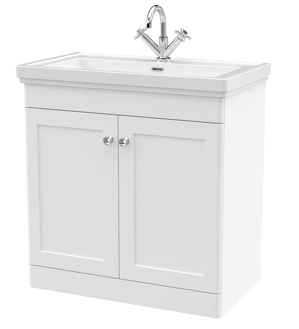 Classique Floor Standing 2 Door Vanity Basin Unit & 1 Tap Hole Fireclay Basin, 800mm - Mersey Bathrooms Ltd