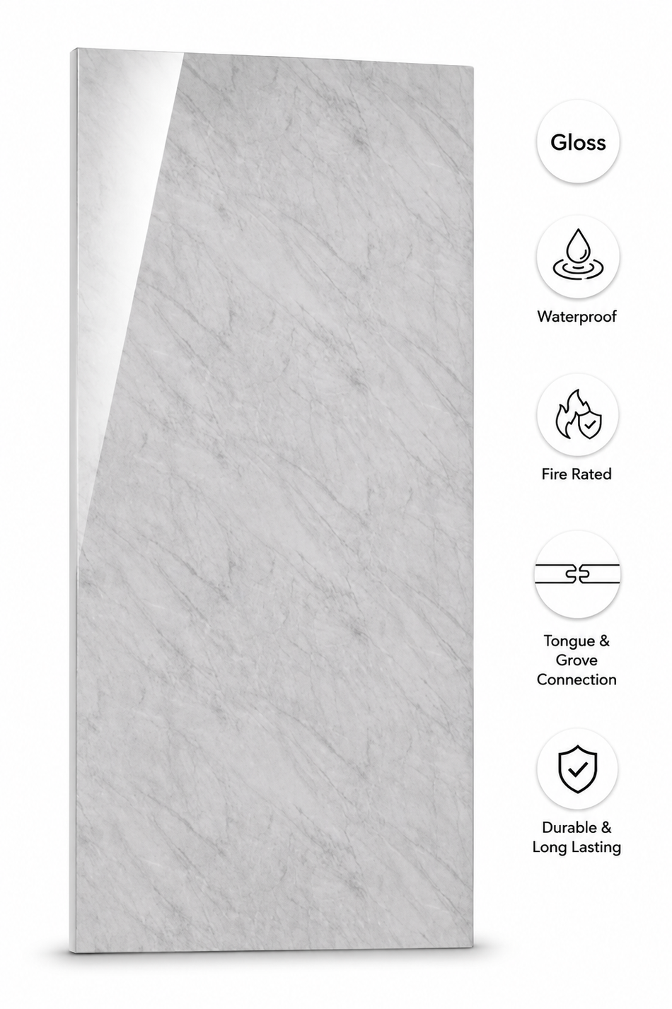 Grey Marble Gloss PVC Panel 2400x1000x10mm