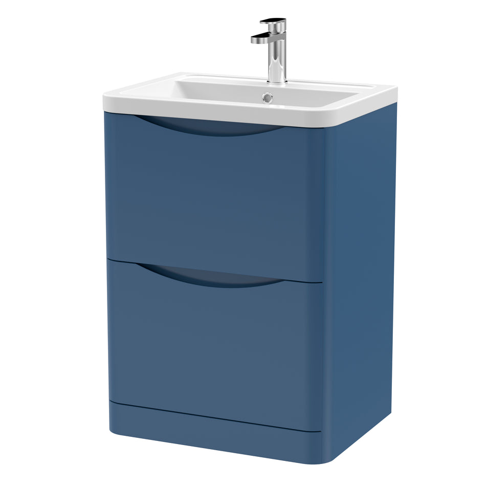Lunar Floor Standing 2 Drawer Unit & Ceramic Basin, 600mm - Mersey Bathrooms Ltd