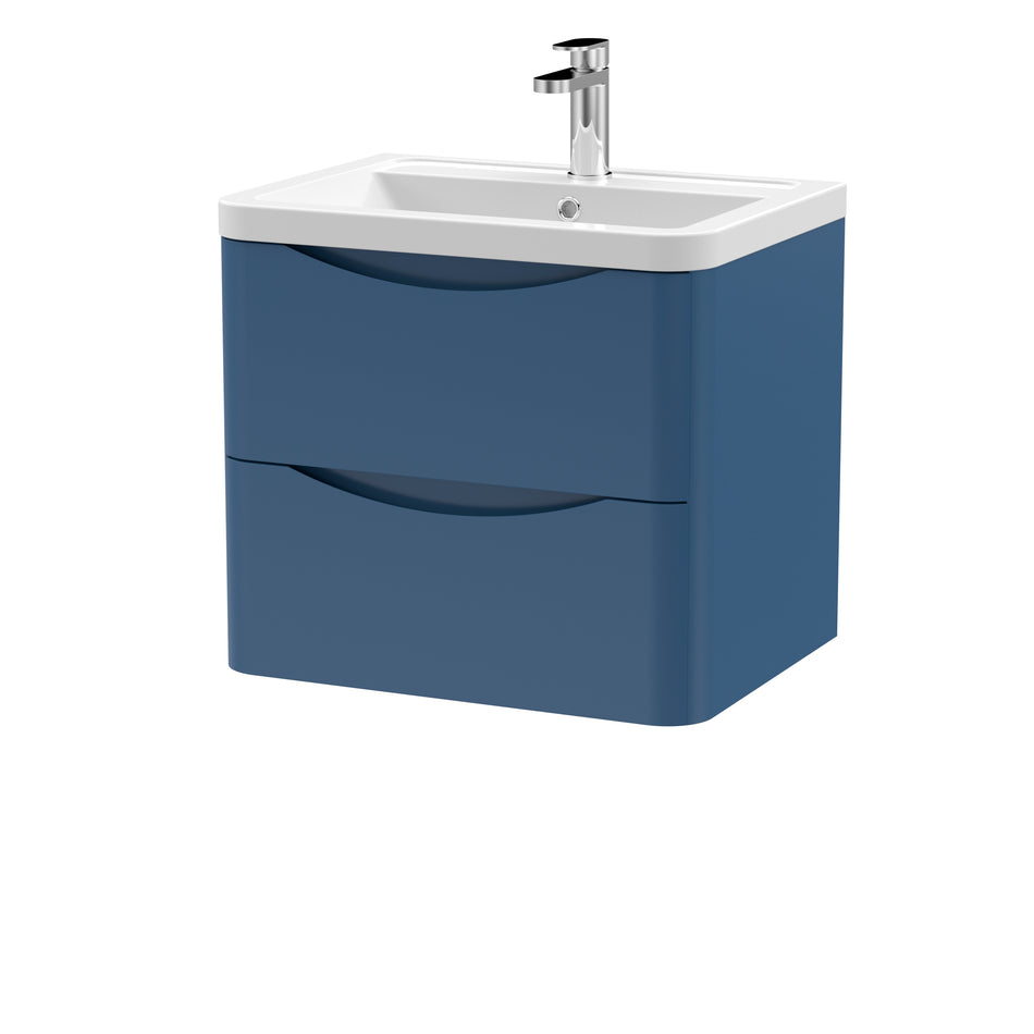 Lunar Wall Hung 2 Drawer Unit & Ceramic Basin, 600mm - Mersey Bathrooms Ltd