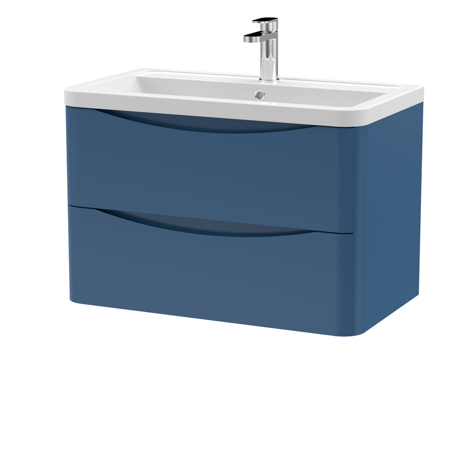 Lunar Wall Hung 2 Drawer Unit & Ceramic Basin, 800mm - Mersey Bathrooms Ltd
