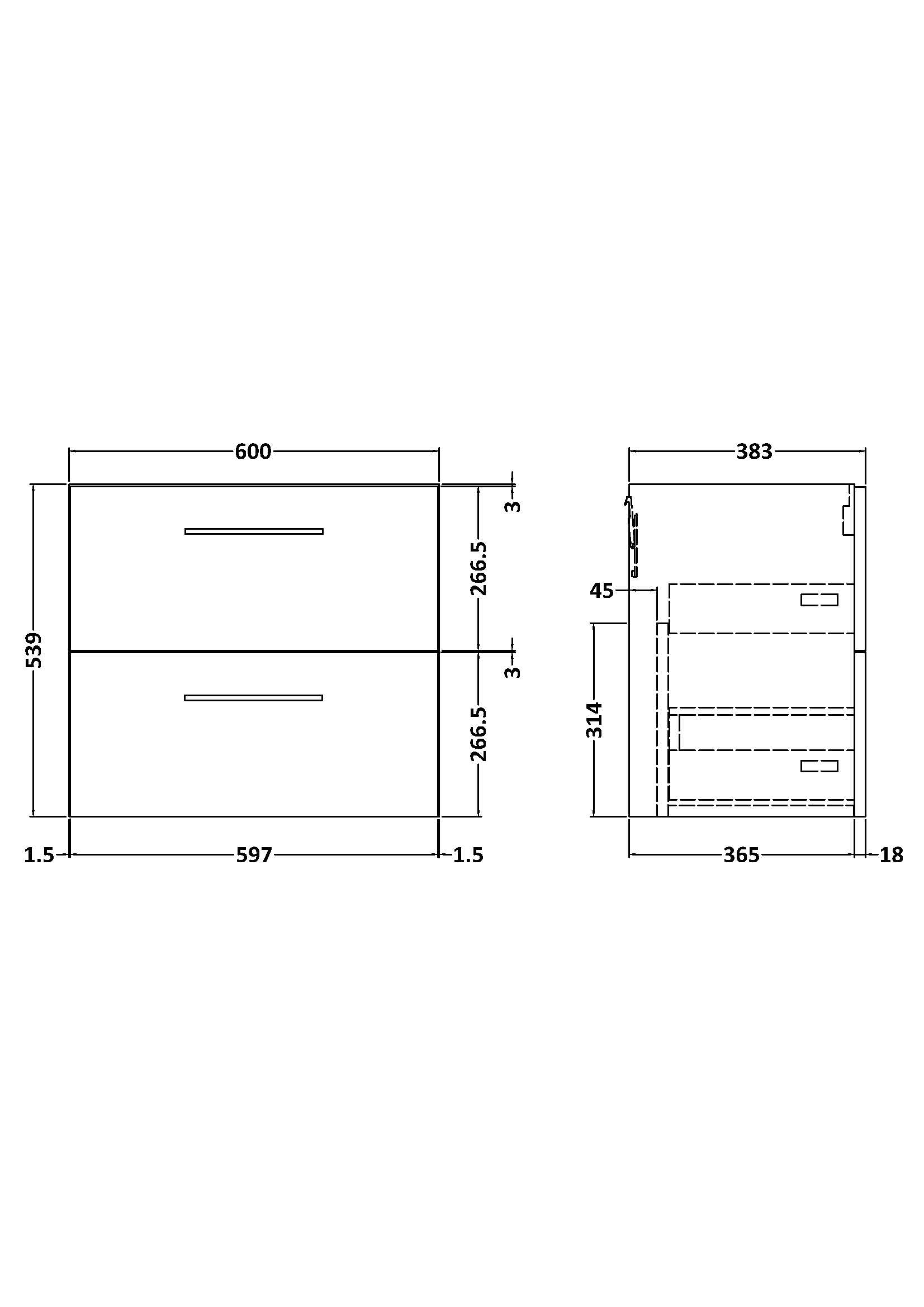 Arno 600mm Wall Hung 2-Drawer Unit - Mersey Bathrooms Ltd