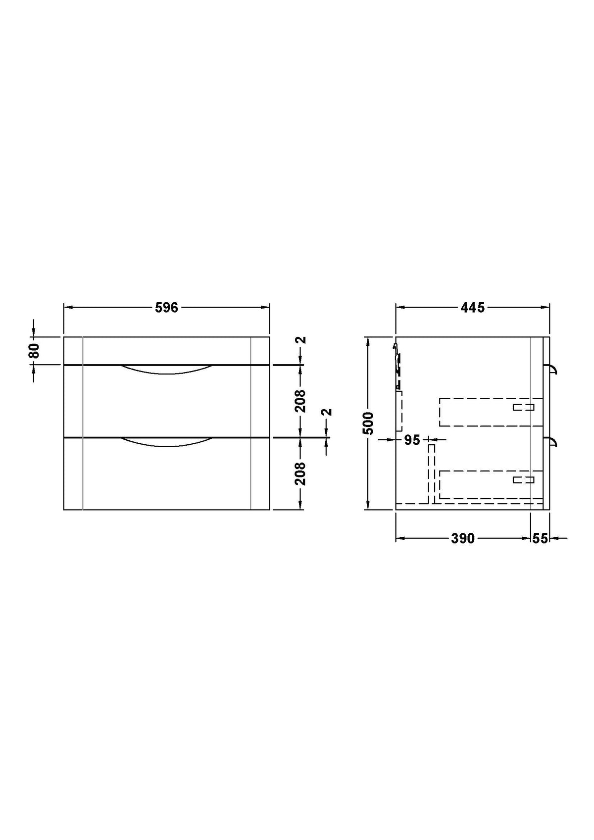 Parade Wall Hung 2 Drawer Basin Unit 600mm - Mersey Bathrooms Ltd
