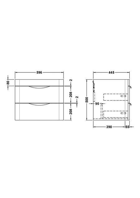 Parade Wall Hung 2 Drawer Basin Unit 600mm - Mersey Bathrooms Ltd