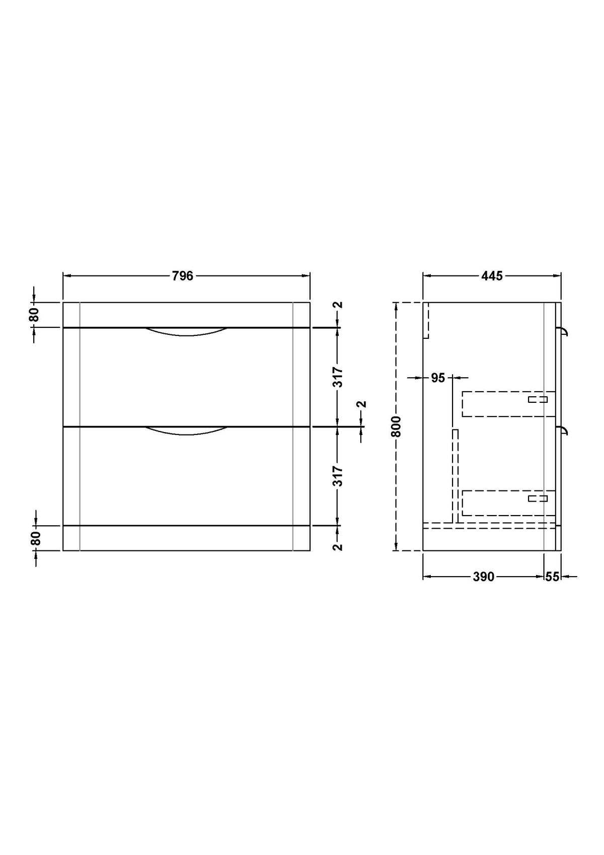 Parade Floor Standing 2 Drawer Basin Unit 800mm - Mersey Bathrooms Ltd
