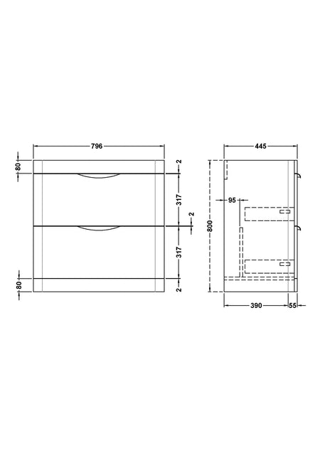 Parade Floor Standing 2 Drawer Basin Unit 800mm - Mersey Bathrooms Ltd
