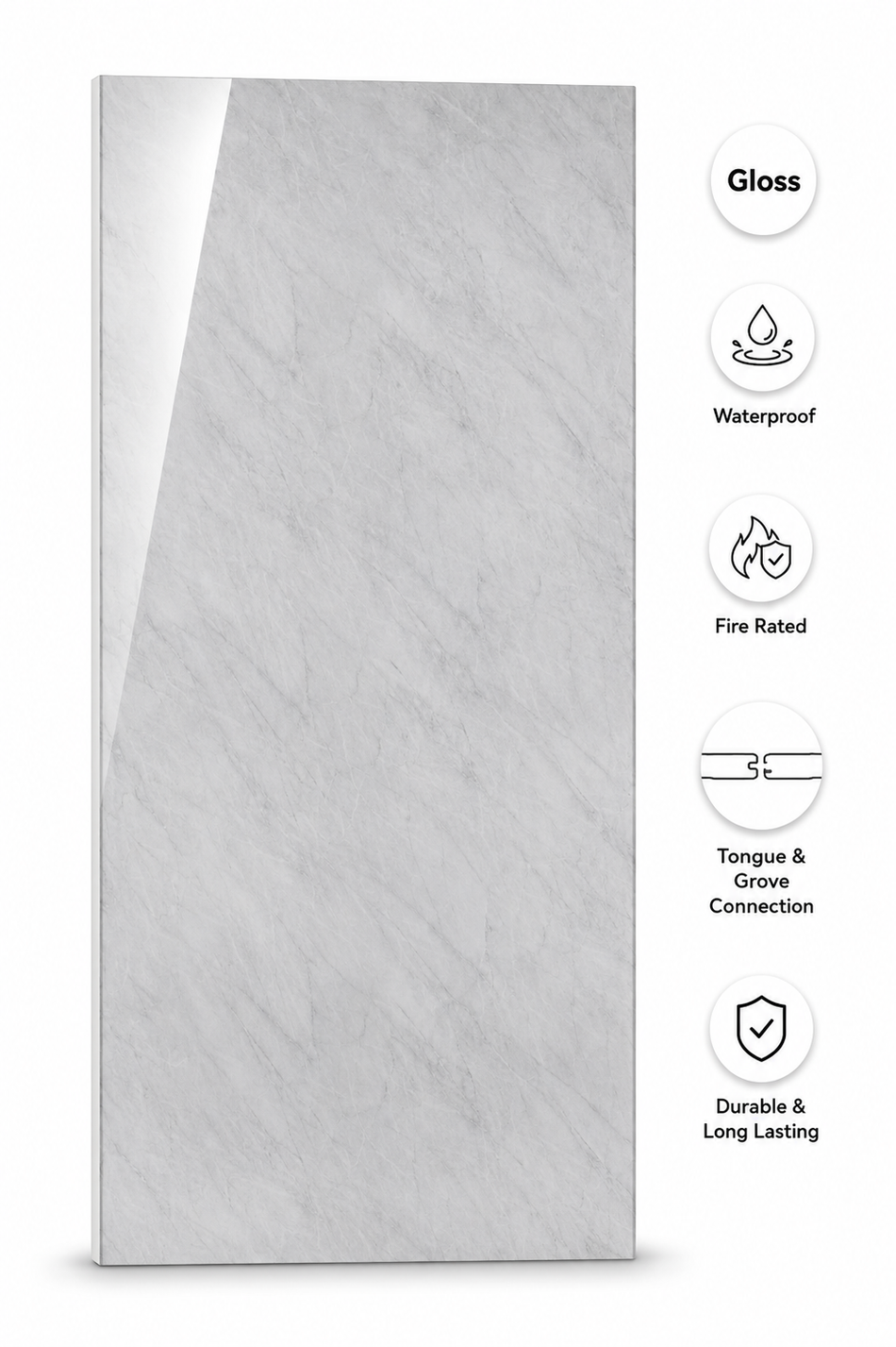 White Grey Marble Gloss PVC Panel - 2400 x 1000 x 10mm