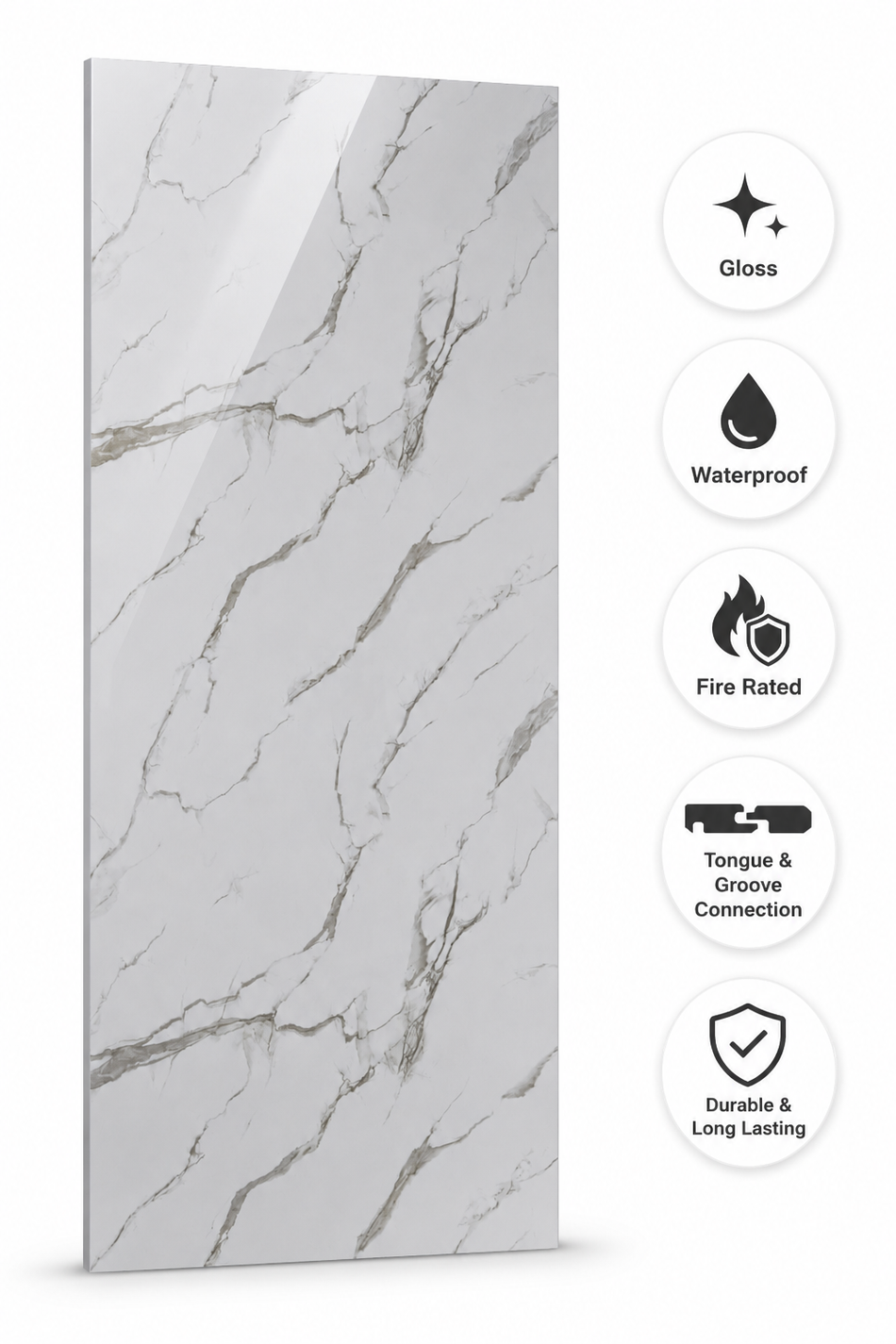 White Marble Gloss PVC Panel 2400x1000x10mm